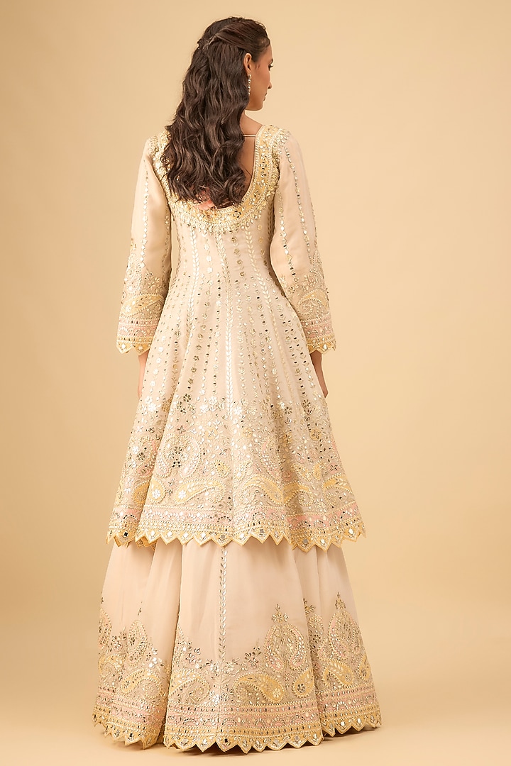 Ivory Tissue Mirror Embroidered Bridal Anarkali Set by Suhino at Pernia's Pop Up Shop