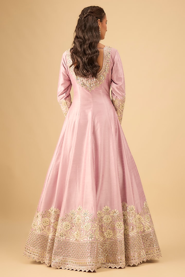 Purple Slub Silk Mirror Embroidered Wedding Anarkali Set by Suhino at Pernia's Pop Up Shop