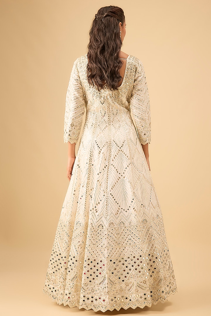 White Tissue Mirror Embroidered Wedding Anarkali Set by Suhino at Pernia's Pop Up Shop