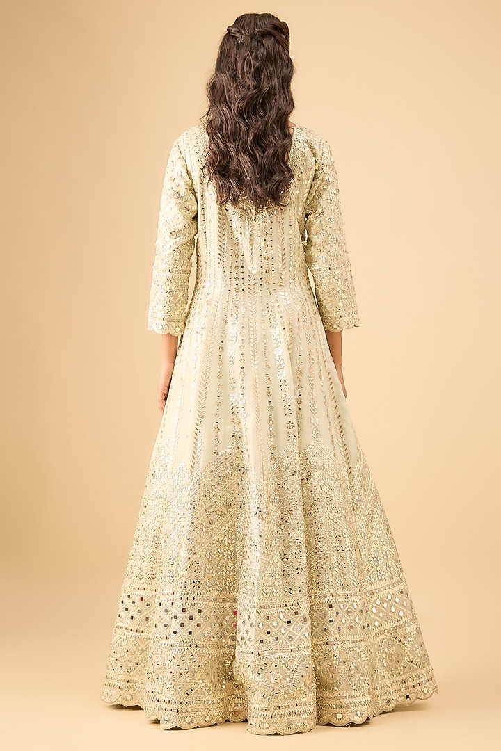 Light Green Tissue Mirror Embroidered Wedding Anarkali Set by Suhino at Pernia's Pop Up Shop
