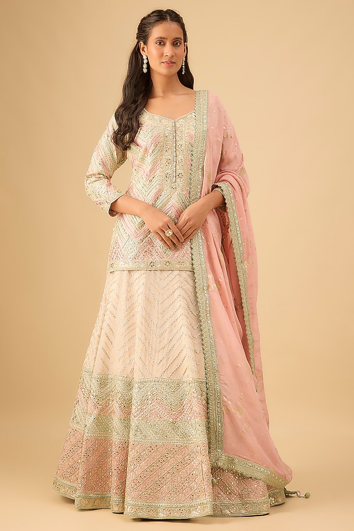 Ivory Tissue Cutdana Embroidered Wedding Lehenga Set by Suhino at Pernia's Pop Up Shop