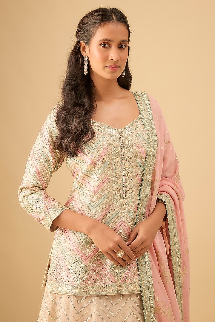 Ivory Tissue Cutdana Embroidered Wedding Lehenga Set by Suhino at Pernia's Pop Up Shop