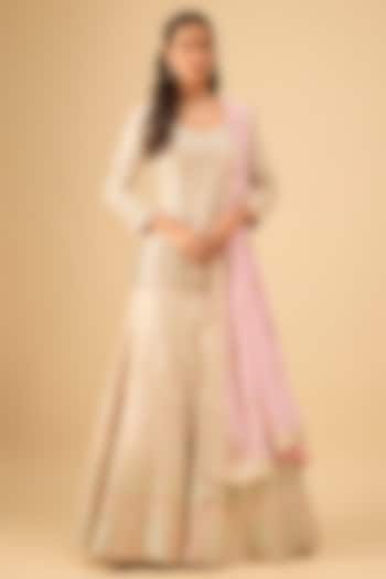 Ivory Tissue Mirror Embroidered Wedding Lehenga Set by Suhino at Pernia's Pop Up Shop