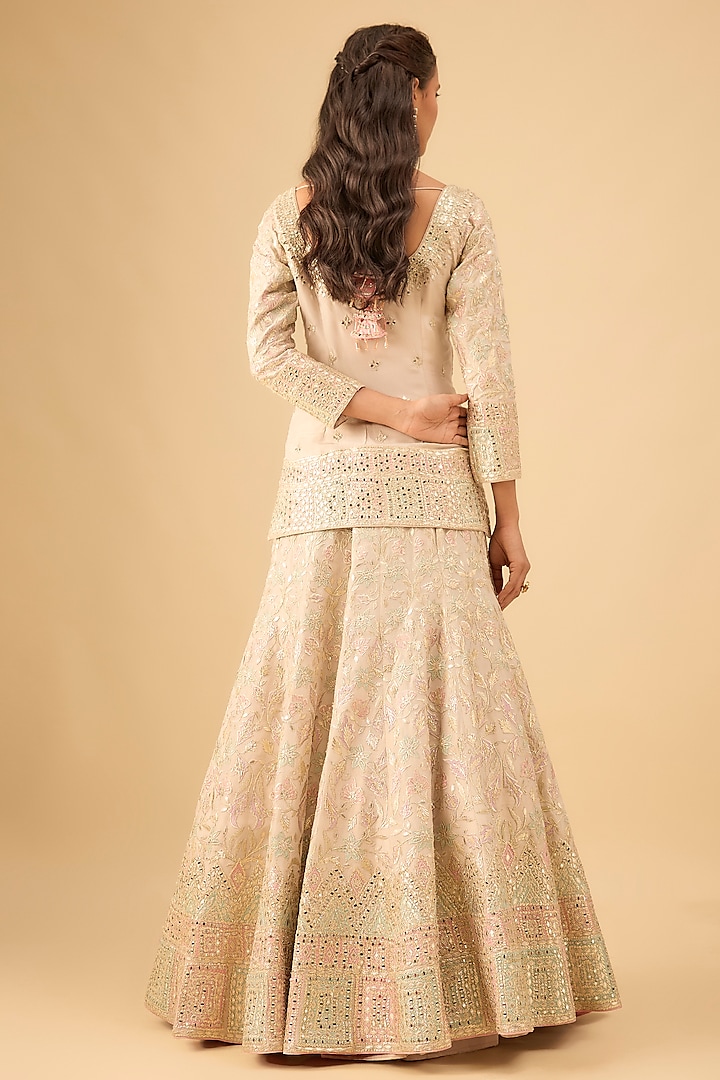 Ivory Tissue Mirror Embroidered Wedding Lehenga Set by Suhino at Pernia's Pop Up Shop