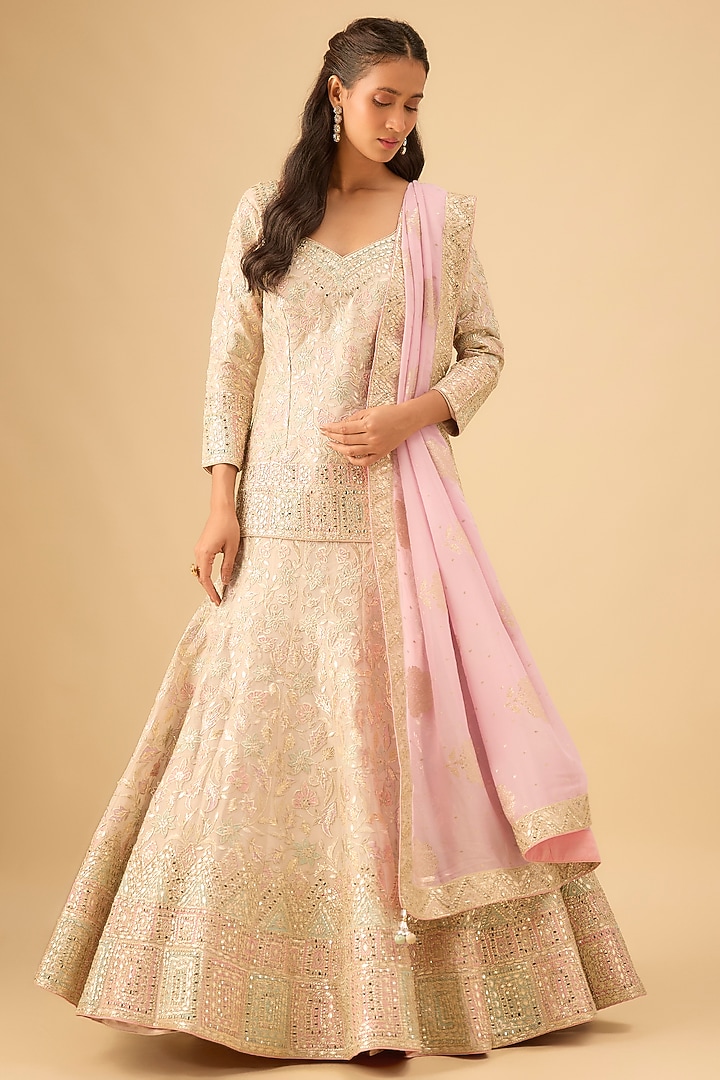 Ivory Tissue Mirror Embroidered Wedding Lehenga Set by Suhino at Pernia's Pop Up Shop