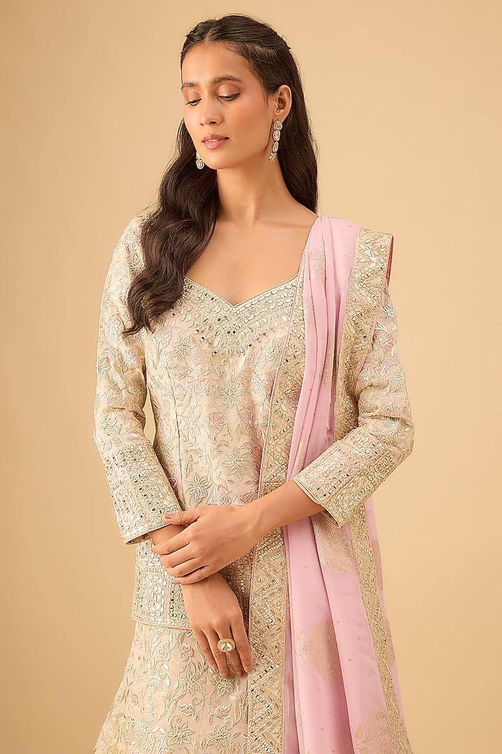 Ivory Tissue Mirror Embroidered Wedding Lehenga Set by Suhino at Pernia's Pop Up Shop