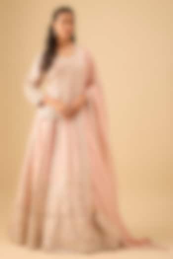 Peach Slub Silk Mirror Embroidered Wedding Lehenga Set by Suhino at Pernia's Pop Up Shop