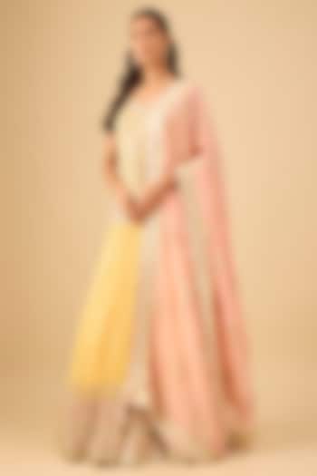 Yellow Georgette Mirror Embroidered Wedding Lehenga Set by Suhino at Pernia's Pop Up Shop