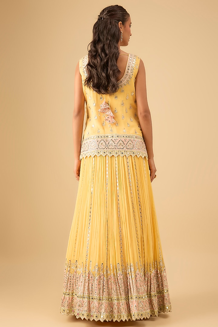 Yellow Georgette Mirror Embroidered Wedding Lehenga Set by Suhino at Pernia's Pop Up Shop