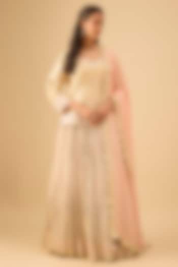 Ivory Tissue Pleated Wedding Lehenga Set by Suhino at Pernia's Pop Up Shop