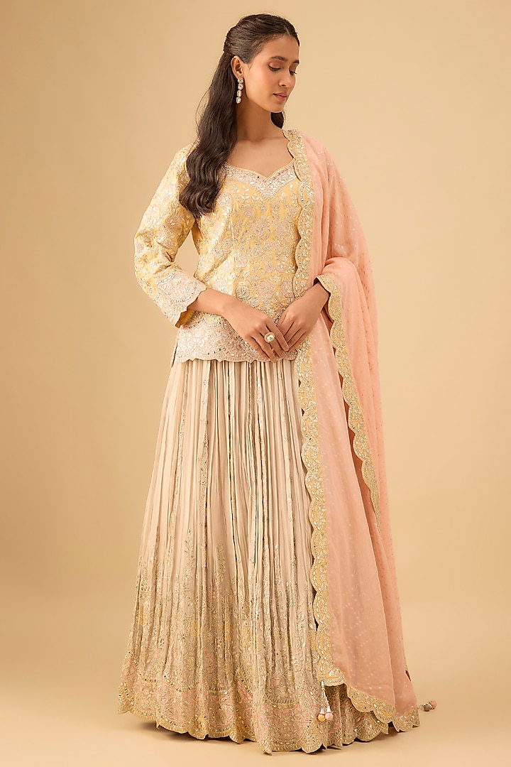 Ivory Tissue Pleated Wedding Lehenga Set by Suhino at Pernia's Pop Up Shop