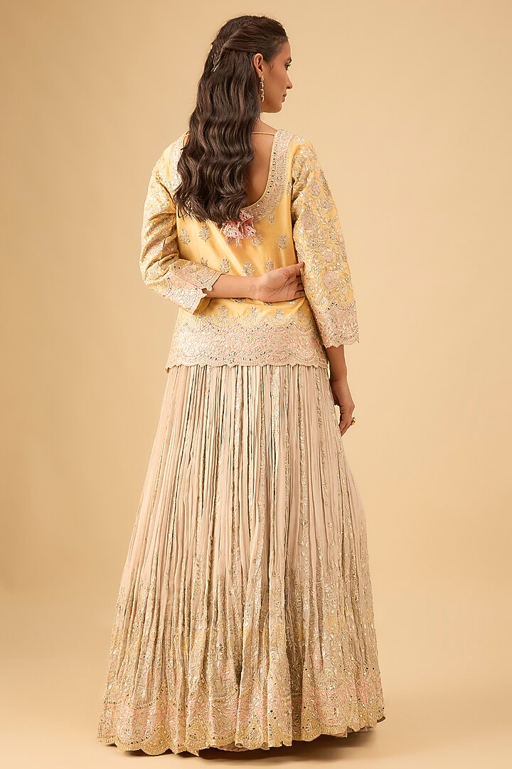 Ivory Tissue Pleated Wedding Lehenga Set by Suhino at Pernia's Pop Up Shop