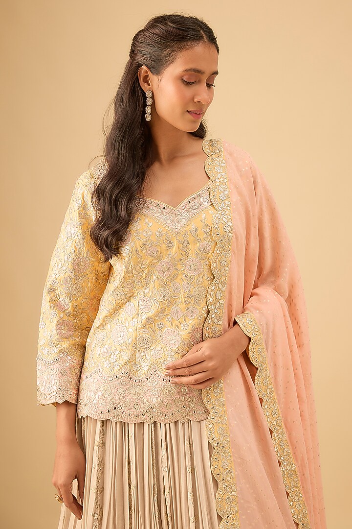 Ivory Tissue Pleated Wedding Lehenga Set by Suhino at Pernia's Pop Up Shop