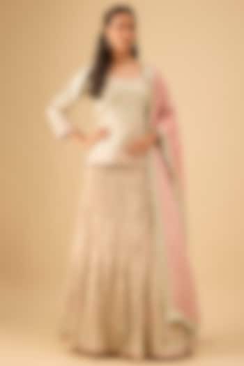 Ivory Tissue Pleated Wedding Lehenga Set by Suhino at Pernia's Pop Up Shop