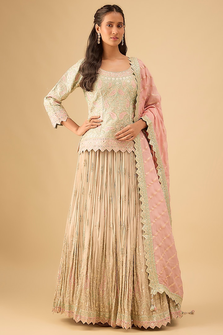 Ivory Tissue Pleated Wedding Lehenga Set by Suhino at Pernia's Pop Up Shop