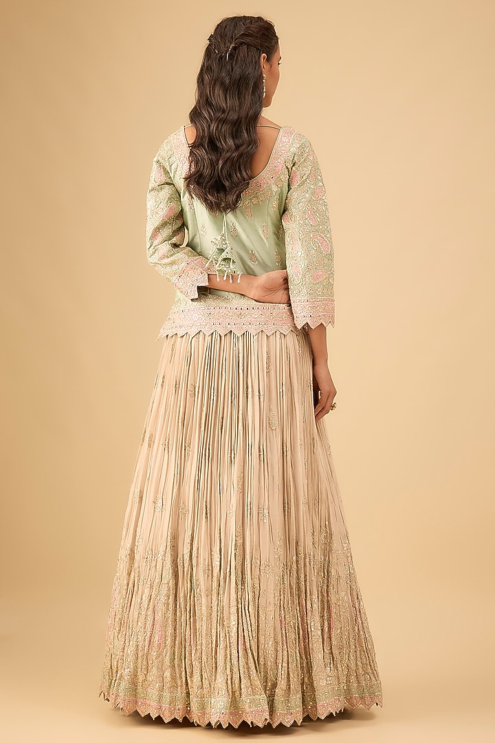 Ivory Tissue Pleated Wedding Lehenga Set by Suhino at Pernia's Pop Up Shop