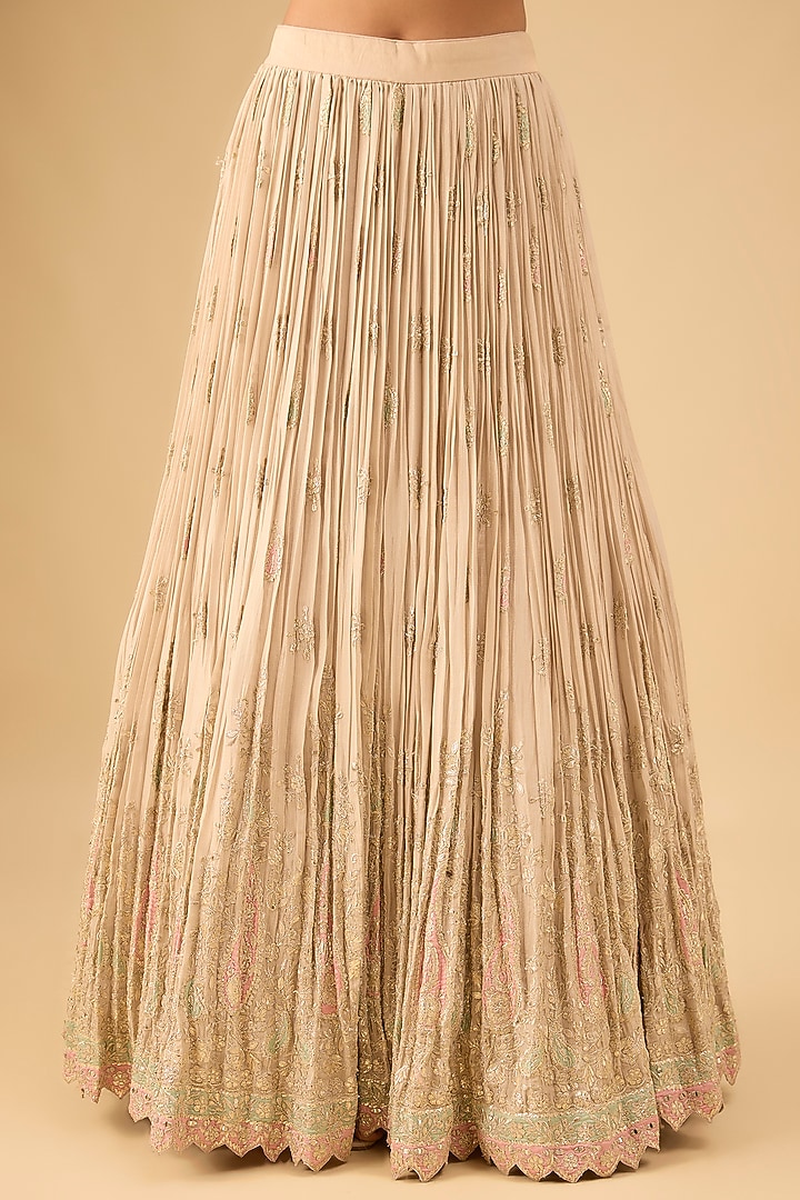 Ivory Tissue Pleated Wedding Lehenga Set by Suhino at Pernia's Pop Up Shop