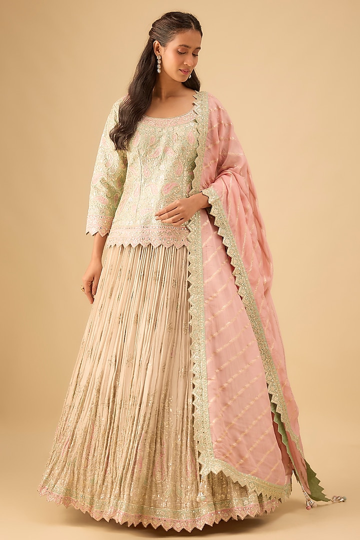 Ivory Tissue Pleated Wedding Lehenga Set by Suhino at Pernia's Pop Up Shop