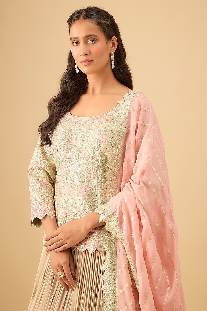 Ivory Tissue Pleated Wedding Lehenga Set by Suhino at Pernia's Pop Up Shop