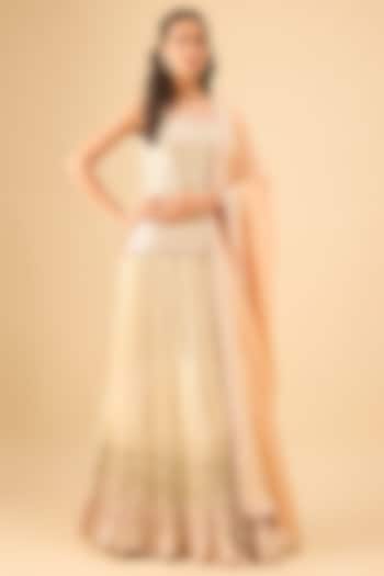 Light Green Tissue Pleated Wedding Lehenga Set by Suhino at Pernia's Pop Up Shop