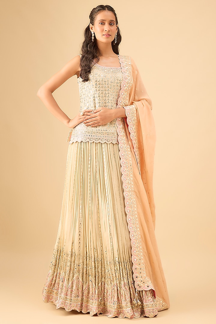 Light Green Tissue Pleated Wedding Lehenga Set by Suhino at Pernia's Pop Up Shop