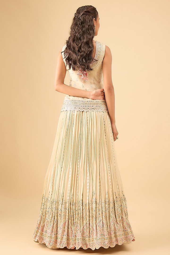 Light Green Tissue Pleated Wedding Lehenga Set by Suhino at Pernia's Pop Up Shop