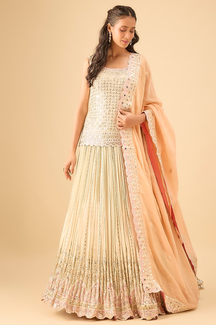 Light Green Tissue Pleated Wedding Lehenga Set by Suhino at Pernia's Pop Up Shop