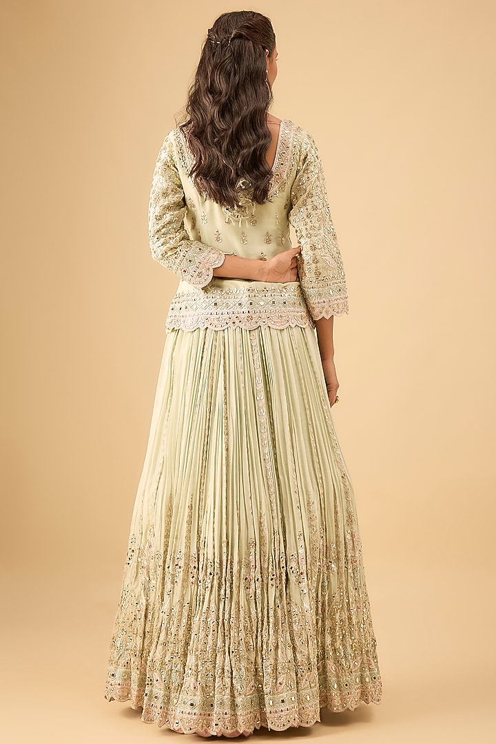 Dusty Green Tissue Pleated Wedding Lehenga Set by Suhino at Pernia's Pop Up Shop