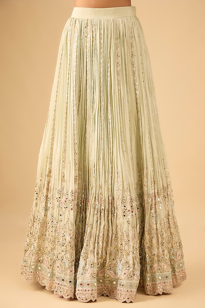 Dusty Green Tissue Pleated Wedding Lehenga Set by Suhino at Pernia's Pop Up Shop