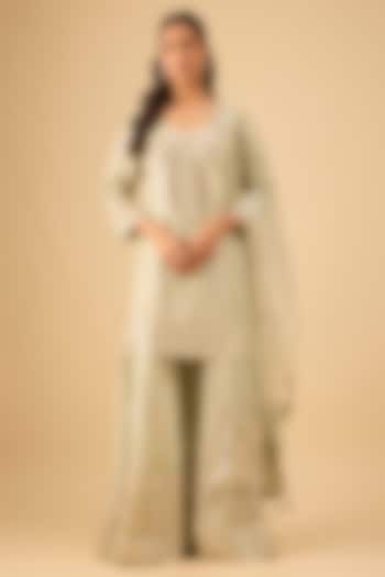 Aqua Tissue Embroidered Wedding Sharara Set by Suhino at Pernia's Pop Up Shop