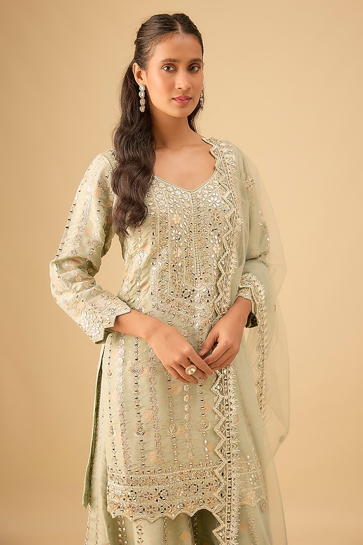 Aqua Tissue Embroidered Wedding Sharara Set by Suhino at Pernia's Pop Up Shop