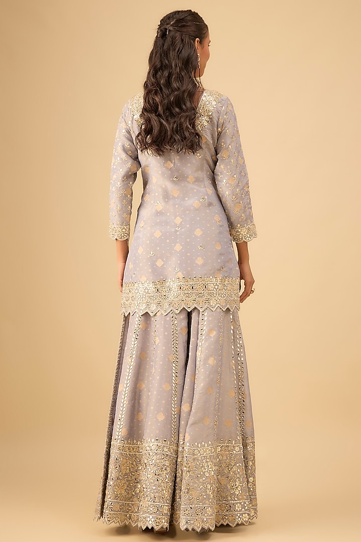 Steel Blue Tissue Embroidered Wedding Sharara Set by Suhino at Pernia's Pop Up Shop