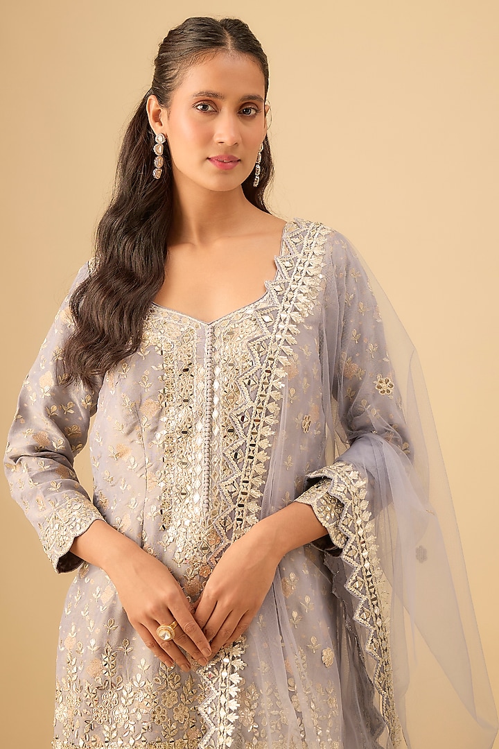 Steel Blue Tissue Embroidered Wedding Sharara Set by Suhino at Pernia's Pop Up Shop