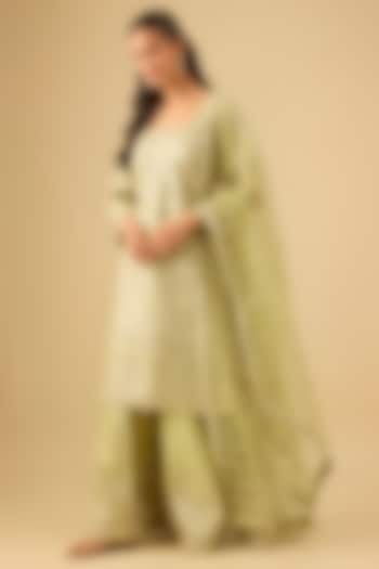 Green Slub Silk Embroidered Wedding Sharara Set by Suhino at Pernia's Pop Up Shop