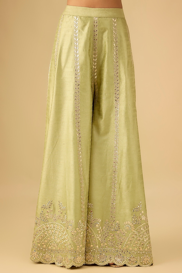 Green Slub Silk Embroidered Wedding Sharara Set by Suhino at Pernia's Pop Up Shop