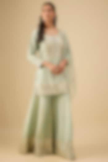 Aqua Tissue Embroidered Wedding Sharara Set by Suhino at Pernia's Pop Up Shop