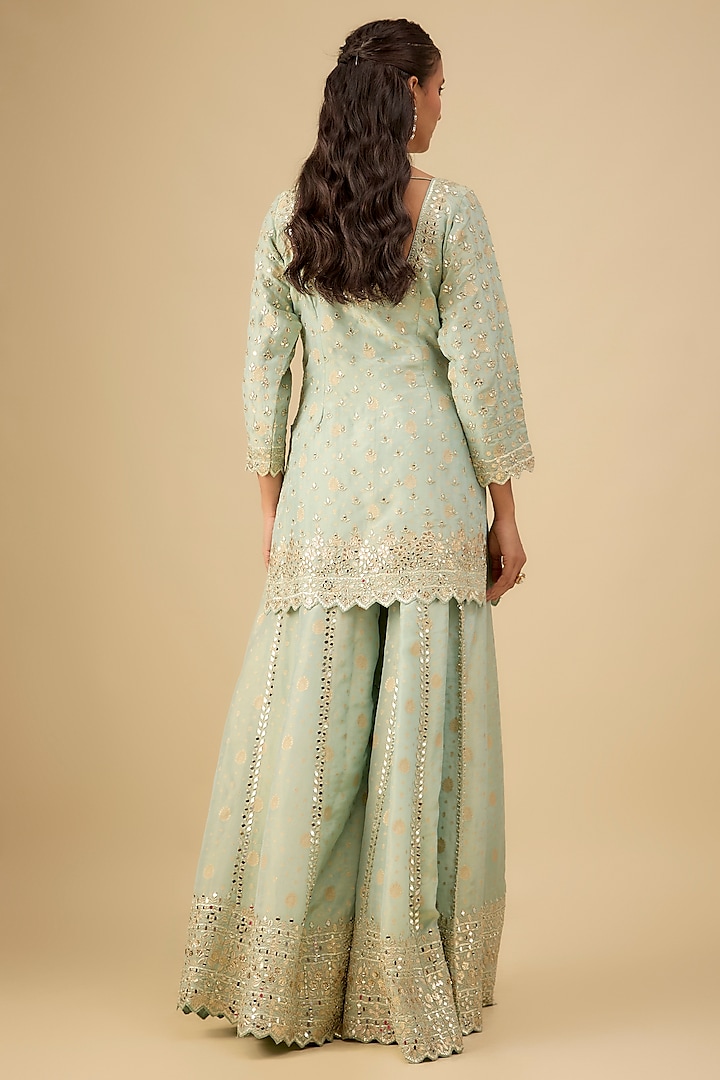 Aqua Tissue Embroidered Wedding Sharara Set by Suhino at Pernia's Pop Up Shop
