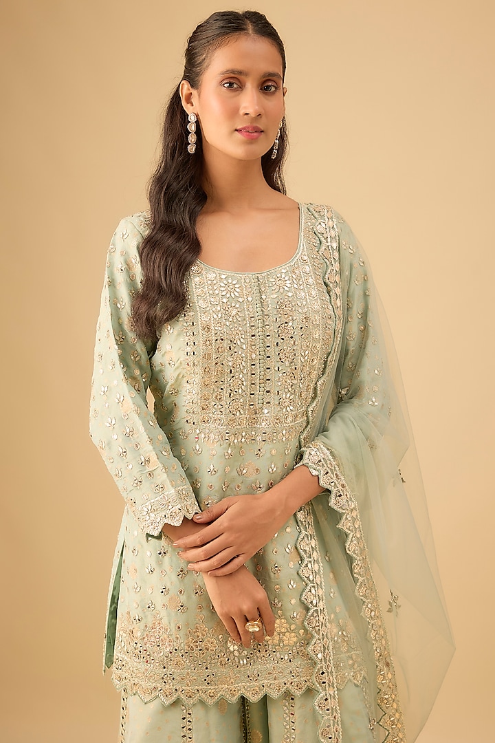 Aqua Tissue Embroidered Wedding Sharara Set by Suhino at Pernia's Pop Up Shop