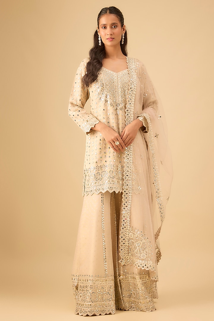 Golden Tissue Embroidered Wedding Sharara Set by Suhino at Pernia's Pop Up Shop