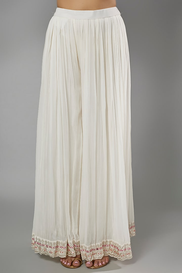 White Slub Silk Embroidered Wedding Anarkali Set by Suhino at Pernia's Pop Up Shop