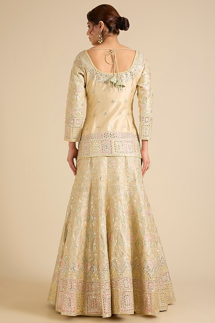 Dusty Yellow Slub Silk Wedding Lehenga Set by Suhino at Pernia's Pop Up Shop