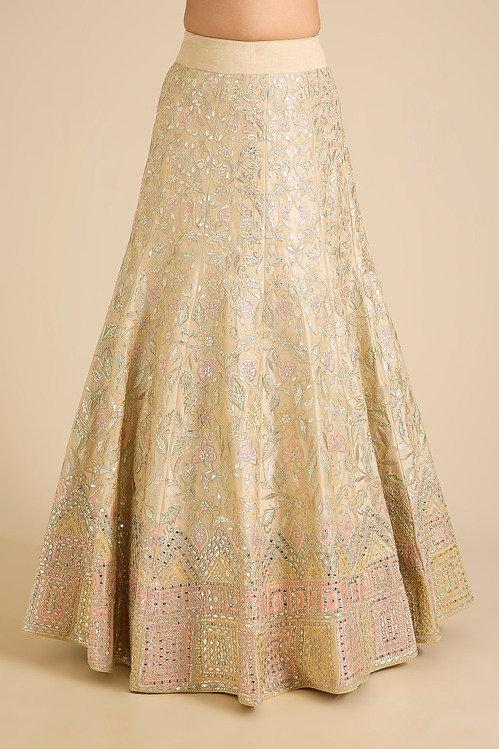 Dusty Yellow Slub Silk Wedding Lehenga Set by Suhino at Pernia's Pop Up Shop