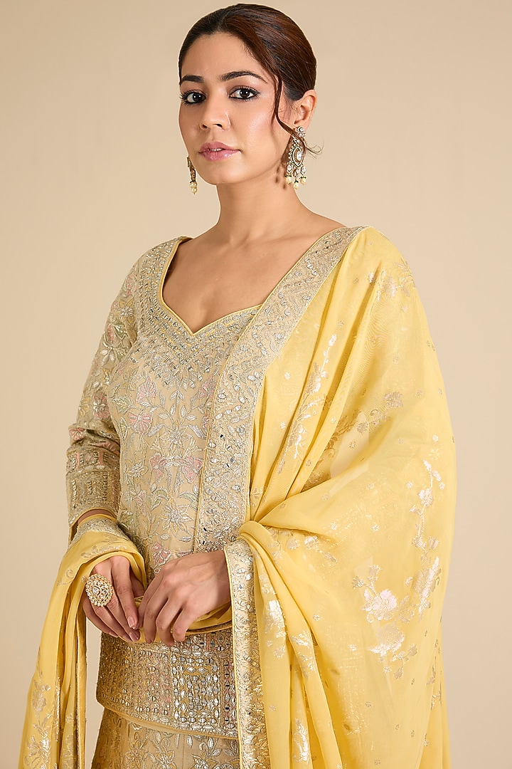 Dusty Yellow Slub Silk Wedding Lehenga Set by Suhino at Pernia's Pop Up Shop