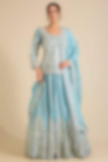 Blue Slub Silk Wedding Lehenga Set by Suhino at Pernia's Pop Up Shop