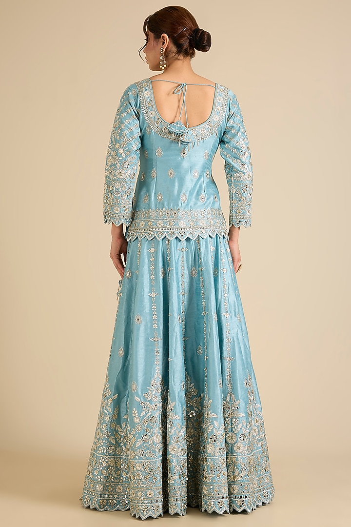 Blue Slub Silk Wedding Lehenga Set by Suhino at Pernia's Pop Up Shop