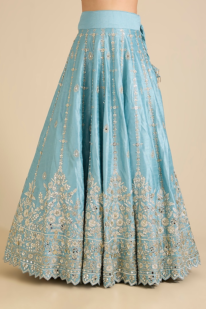Blue Slub Silk Wedding Lehenga Set by Suhino at Pernia's Pop Up Shop