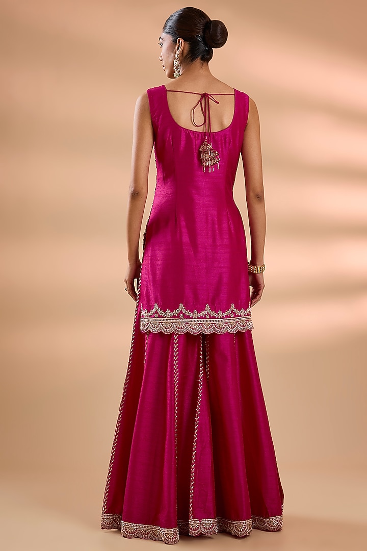 Coral Slub Silk Wedding Sharara Set by Suhino at Pernia's Pop Up Shop