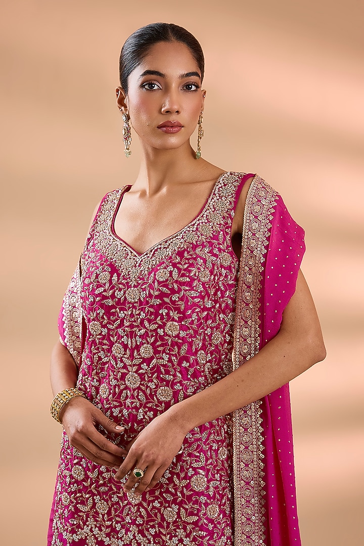 Coral Slub Silk Wedding Sharara Set by Suhino at Pernia's Pop Up Shop