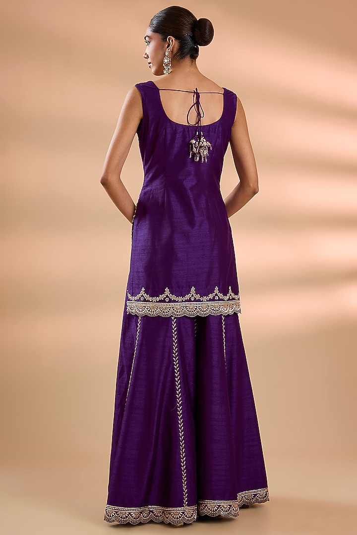 Purple Slub Silk Wedding Sharara Set by Suhino at Pernia's Pop Up Shop