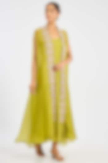 Green Organza Hand Embroidered Jacket Set by Suhino at Pernia's Pop Up Shop